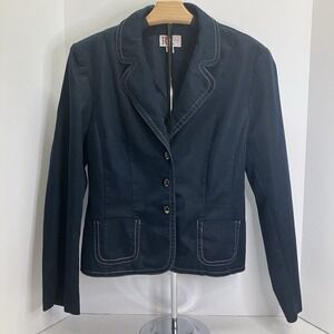 R&K Originals Womens Navy Blue‎ Button Up Lightweight Blazer Jacket Size 12
